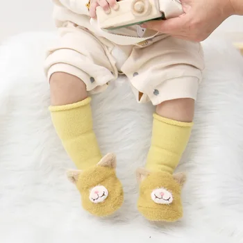 Мягкий теплый детский носок с мультяшными животными, нескользящая подошва, носки для новорожденных девочек и мальчиков, зимние толстые эластичные детские носки для младенцев