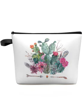 Дорожная косметичка с цветочной стрелкой кактуса, портативная сумка для хранения макияжа, женский водонепроницаемый пенал