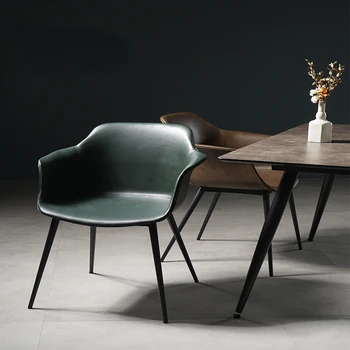 Скандинавское Домашнее Седло, Кожаное обеденное кресло, Простое Современное кресло для отдыха, кресло для переговоров в кофейне, стул для молочного чая, спинка стула